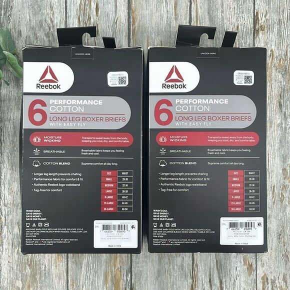 Reebok Stretch knit Cotton Long Leg Boxer Briefs, Black 2, 6-Packs Size 2XL - Picture 3 of 10